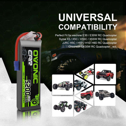 2x Ovonic 80C 3S1P 5200mAh 11.1V LiPo Battery for RC Car - EC3 Plug - Ampow