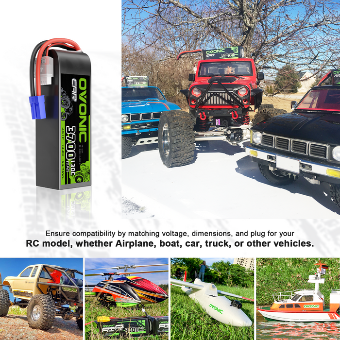 2xOVONIC 4S Lipo Battery 130C 3700mAh 14.8V with EC5 Plug for 1/8 scale RC Car ARRMA Kraton