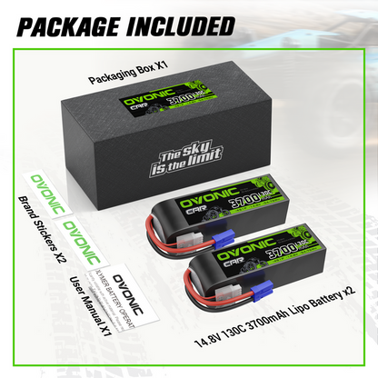 2xOVONIC 4S Lipo Battery 130C 3700mAh 14.8V with EC5 Plug for 1/8 scale RC Car ARRMA Kraton