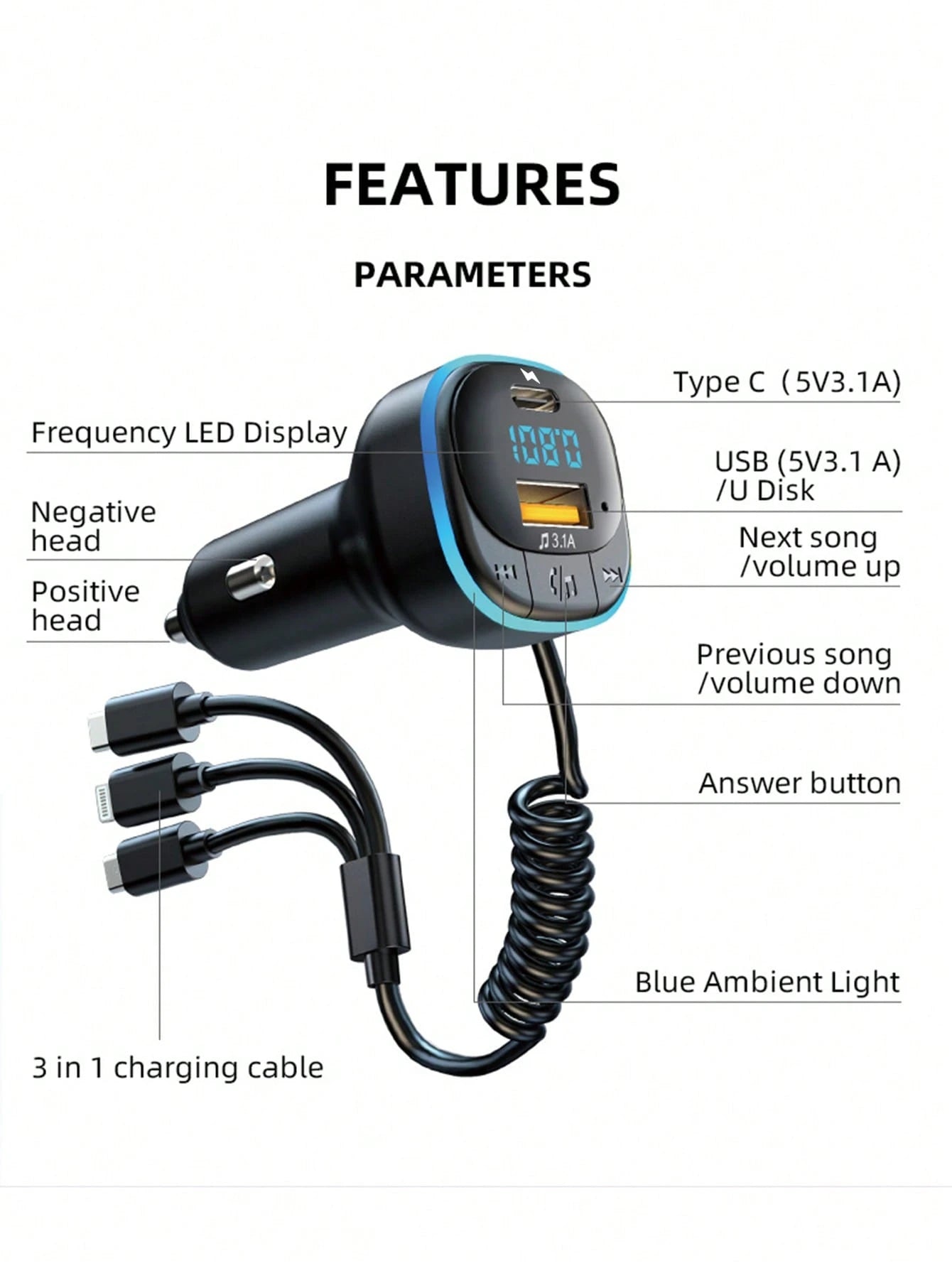 3.1A Multi-Function Car Charger & Car Audio Player