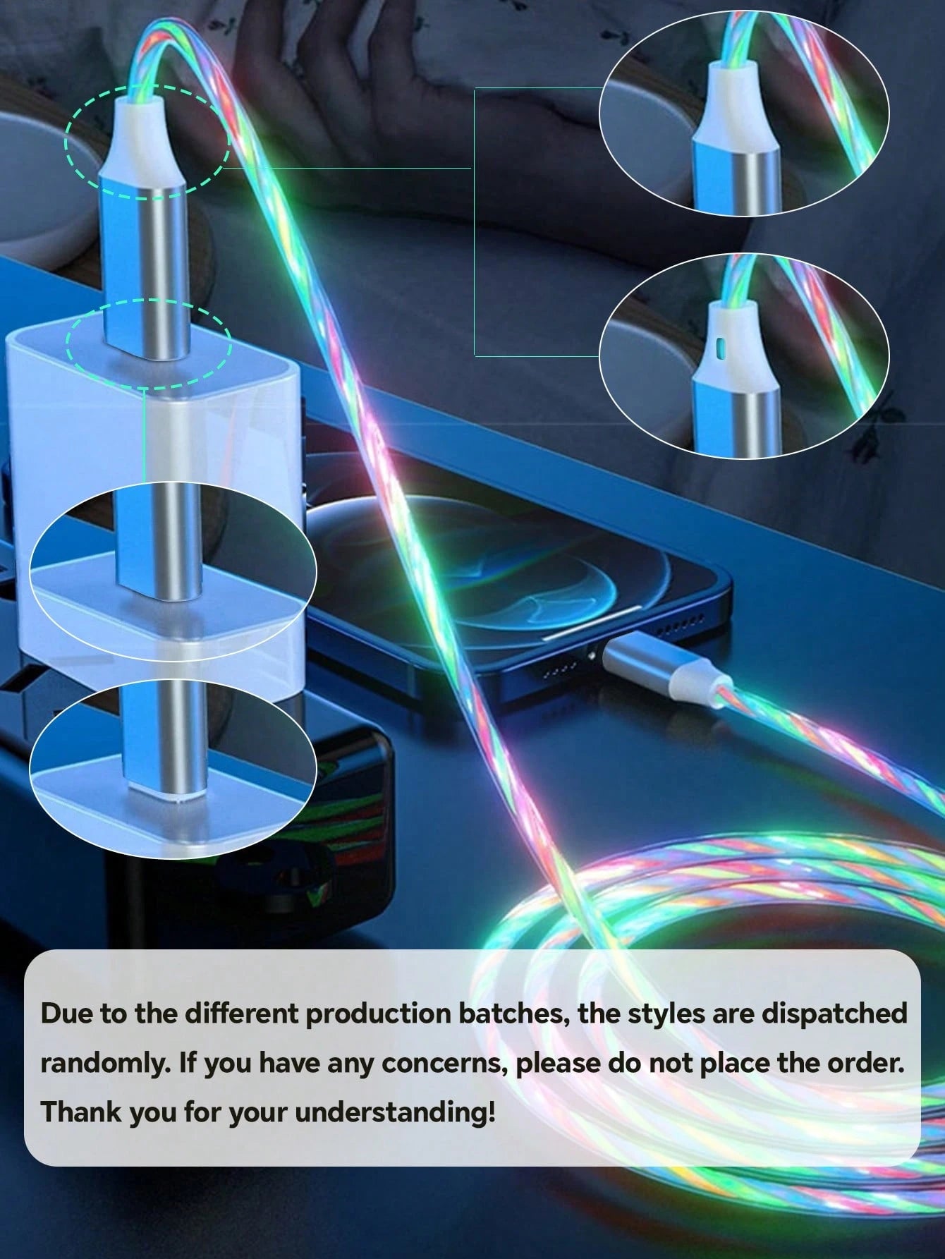 3.28ft/1m LED Flowing Light Fast Charging Cable, TPE Charging Data Cable Compatible With Vivo/OPPO Ultra/S24/S23 Ultra/S23/S22/S21 Series