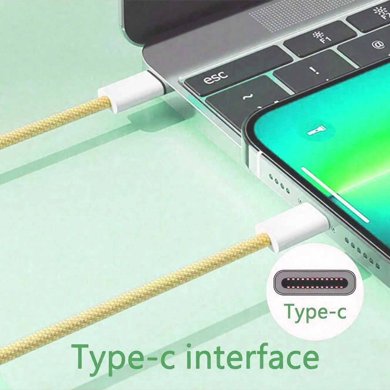 3.3/6.6/10ft Nylon Braided USB-C To Type-C Fast Charging Cable Compatible With 17/16/15 Series Android Phones Suitable For Indoor Outdoor Travel Car Use Support Power Delivery Data Sync Charging Cord