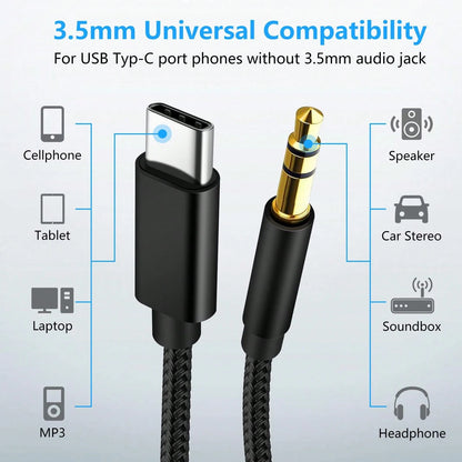 3.3ft/100cm AUX Audio Cable, USB-C To 3.5mm Nylon Braided Aux Cord Compatible With IPhone 16/15 Pro Max Plus
