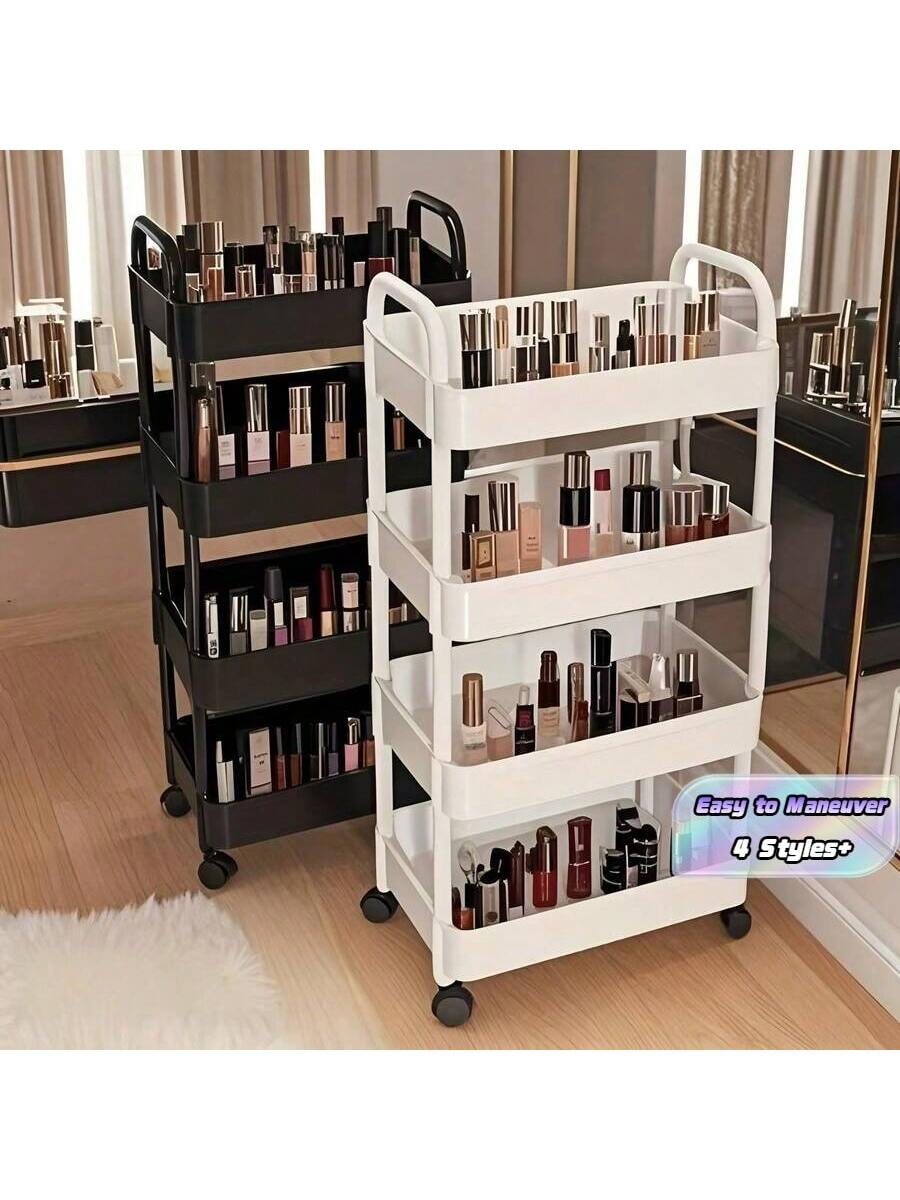3/4/5 Tier Black Makeup Organizer Cart- 360 Rotating Makeup Storage Cart, Multi-Layer Skincare Organizer Rack, Suitable For Bathroom, Bedroom, Salon, Gift For Women & Makeup Artists