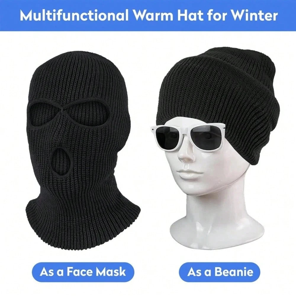 3 Holes Ski Mask Full Face Cover Outdoor Balaclava Winter Knitted Neck Gaiter For Halloween Sports Cycling