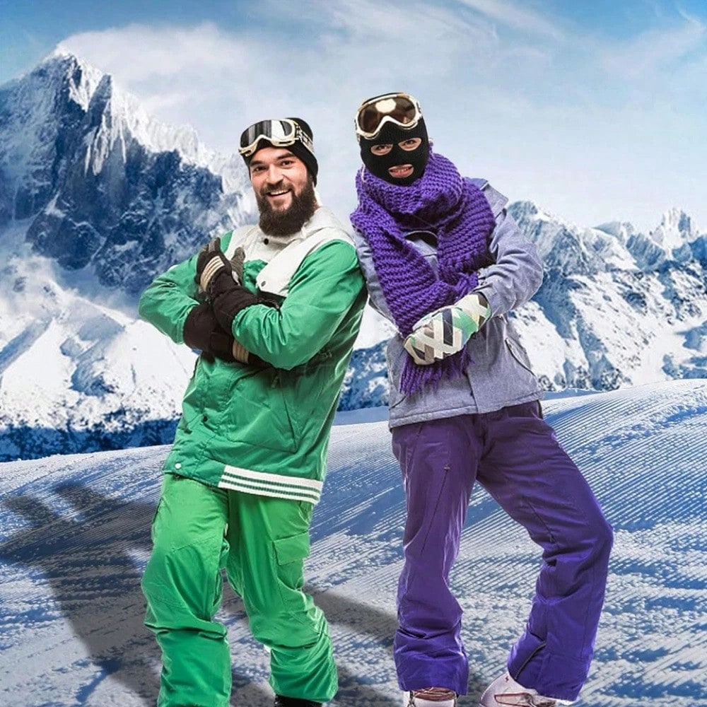 3 Holes Ski Mask Full Face Cover Outdoor Balaclava Winter Knitted Neck Gaiter For Halloween Sports Cycling