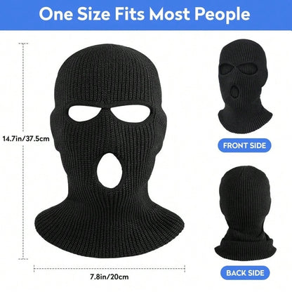 3 Holes Ski Mask Full Face Cover Outdoor Balaclava Winter Knitted Neck Gaiter For Halloween Sports Cycling