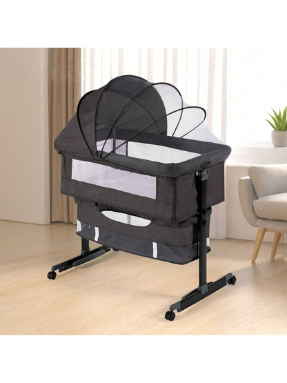 3-In-1 Baby Crib,Bedside Bassinet, Baby Bed With Storage Basket,Easy To Fold,6 Adjustable Height Portable Crib For Infant/Newborn,Baby Need,Baby Stuff