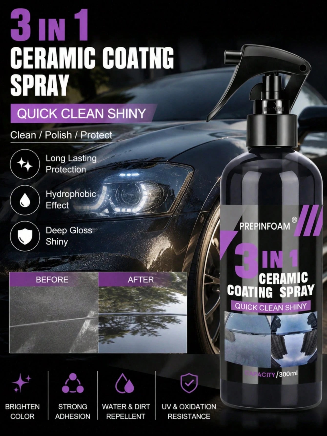 3-In-1 Car Ceramic Nano Coating Liquid, Nano Crystal Hydrophobic Layer Polishing Paint Coating Agent, Nano Coating NO. HGKJ P1, Car Gift
