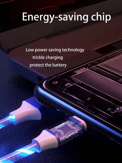 3-In-1 LED Flowing Light USB Fast Charging Cable, PVC Material, Compatible With Apple 14/13/12/11 Pro Max/XR/XS/X///Honor Phones [MFi Certified]