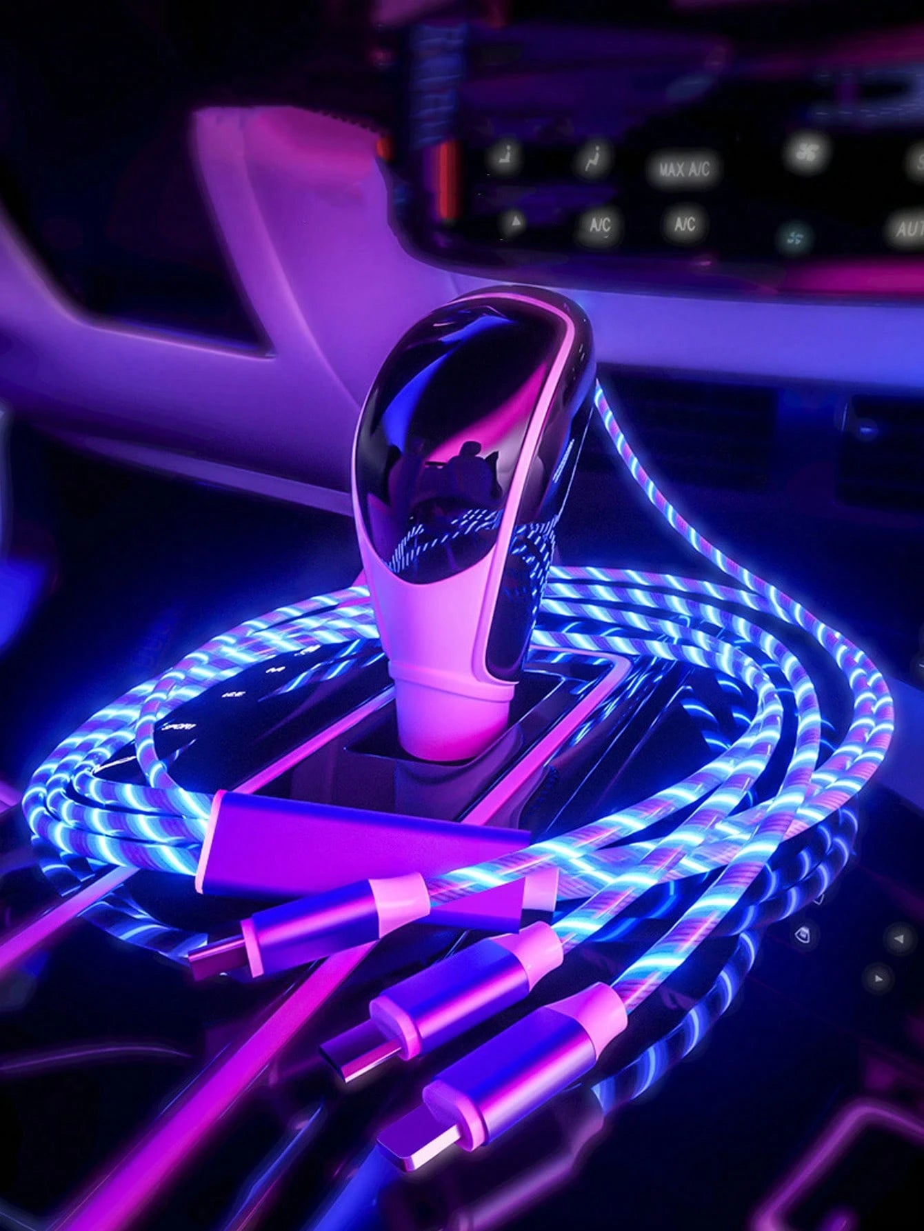 3-In-1 LED Flowing Light USB Fast Charging Cable, PVC Material, Compatible With Apple 14/13/12/11 Pro Max/XR/XS/X///Honor Phones [MFi Certified]