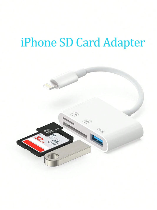 3-In-1 Lightning To USB/TF/SD Card Reader, Compatible With IPhone 14/13/12/11/X/8/7 Series, IPad, Adapter For Data Transfer, Compatible With Digital Cameras
