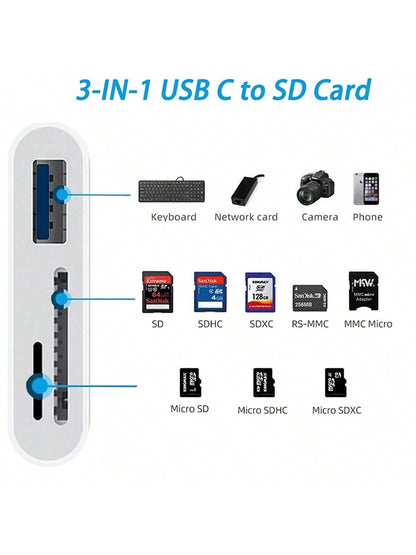 3-In-1 Lightning To USB/TF/SD Card Reader, Compatible With IPhone 14/13/12/11/X/8/7 Series, IPad, Adapter For Data Transfer, Compatible With Digital Cameras