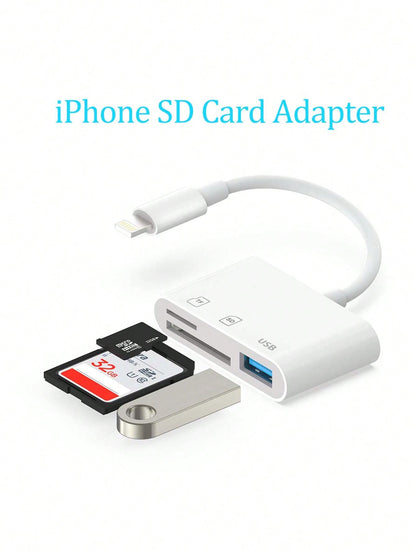 3-In-1 Lightning To USB/TF/SD Card Reader, Compatible With IPhone 14/13/12/11/X/8/7 Series, IPad, Adapter For Data Transfer, Compatible With Digital Cameras