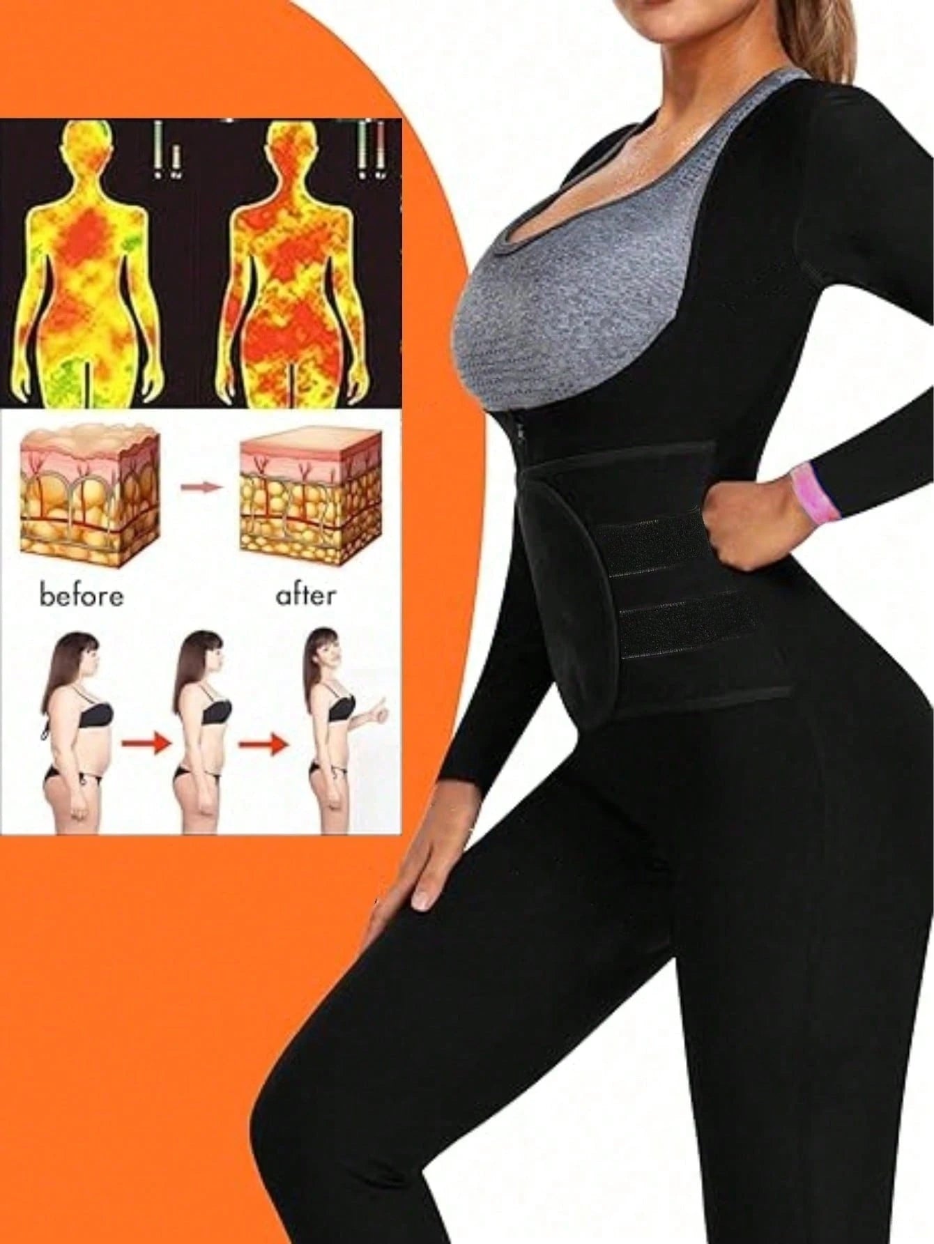 3-In-1 Women's Sauna Sweat Tight Jumpsuit, Waist Shaping Leggings, Tummy Control Full Body Long Sleeve Shapewear Jumpsuit Fitness Set Sports Pink