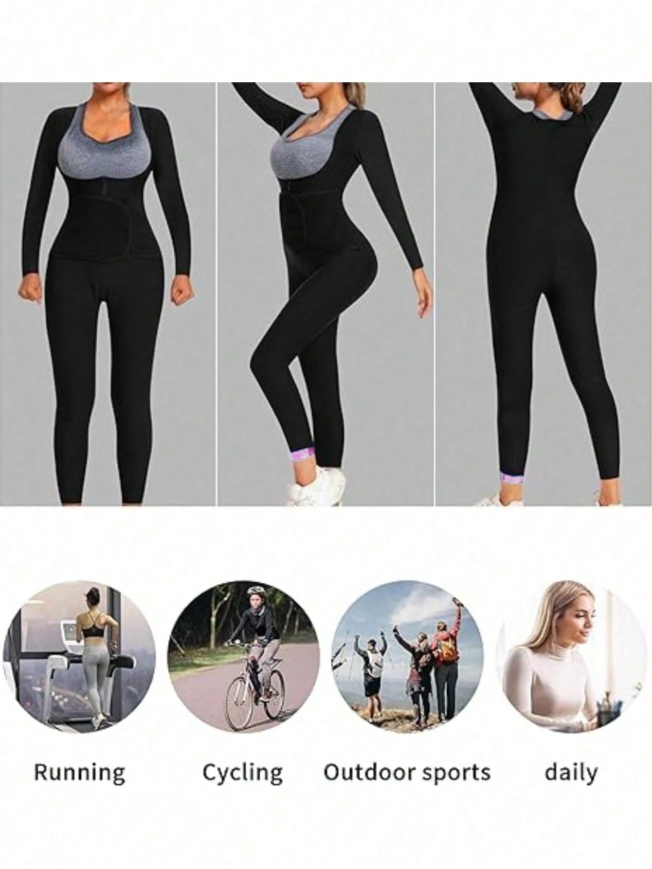 3-In-1 Women's Sauna Sweat Tight Jumpsuit, Waist Shaping Leggings, Tummy Control Full Body Long Sleeve Shapewear Jumpsuit Fitness Set Sports Pink