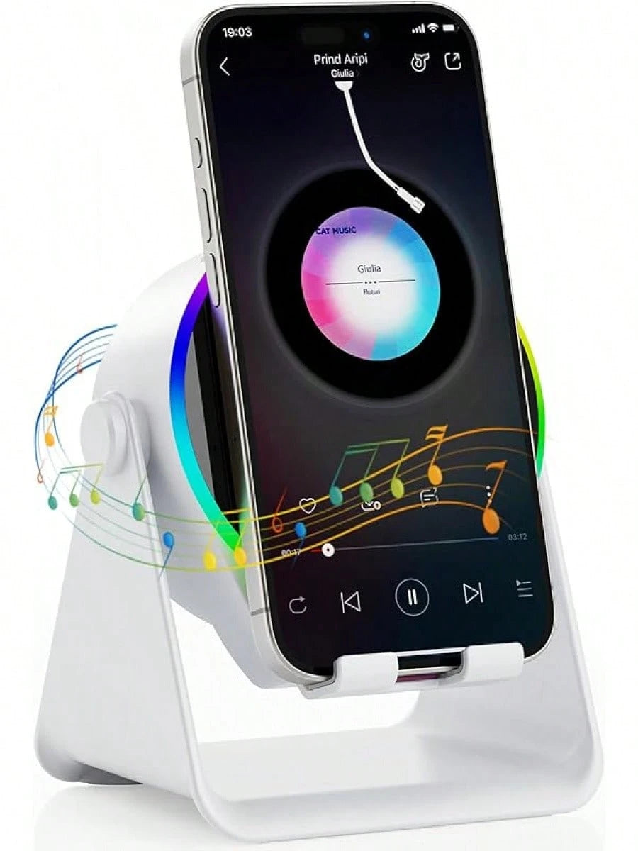 3-In1 Wireless Charging Station, Bluetooth Speaker With Colorful Lights & Phone Holder, Aesthetic Desk Setup For IPhone/Android