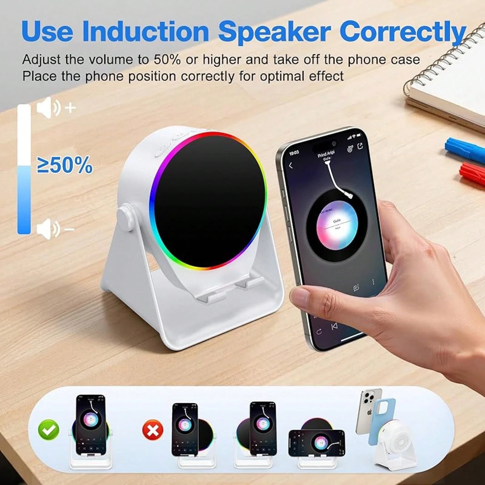 3-In1 Wireless Charging Station, Bluetooth Speaker With Colorful Lights & Phone Holder, Aesthetic Desk Setup For IPhone/Android