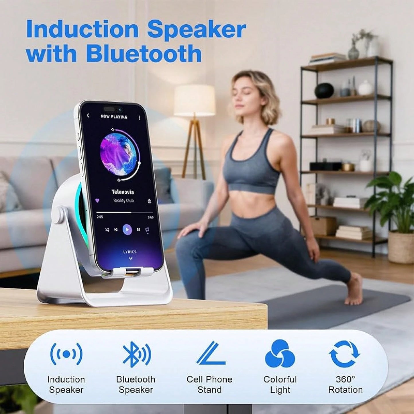 3-In1 Wireless Charging Station, Bluetooth Speaker With Colorful Lights & Phone Holder, Aesthetic Desk Setup For IPhone/Android
