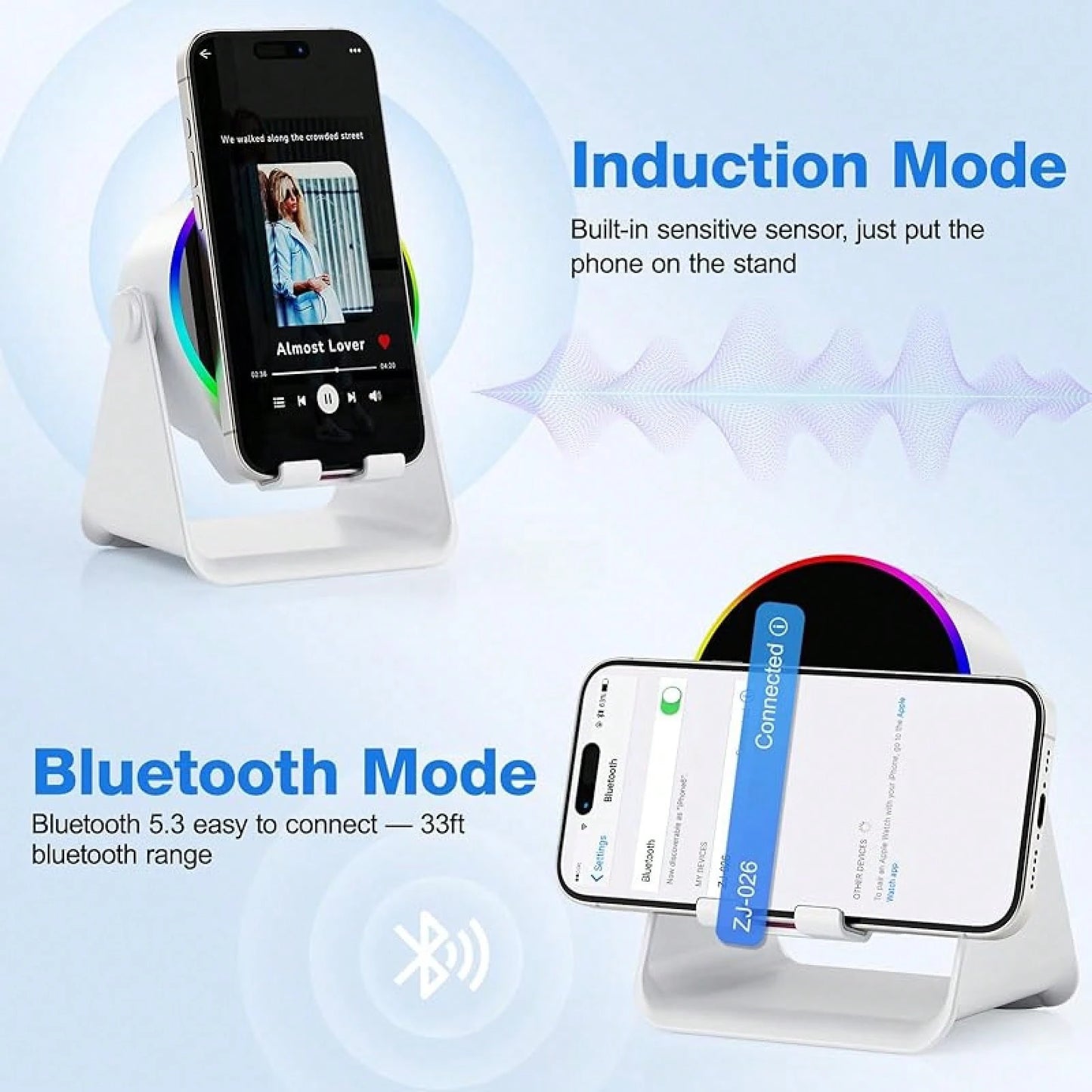 3-In1 Wireless Charging Station, Bluetooth Speaker With Colorful Lights & Phone Holder, Aesthetic Desk Setup For IPhone/Android