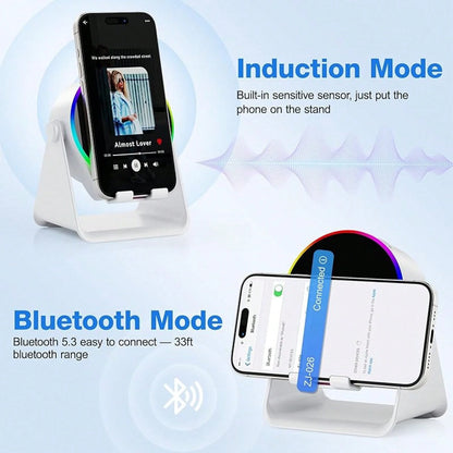 3-In1 Wireless Charging Station, Bluetooth Speaker With Colorful Lights & Phone Holder, Aesthetic Desk Setup For IPhone/Android