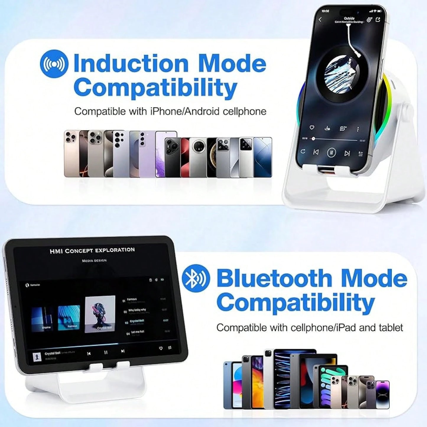 3-In1 Wireless Charging Station, Bluetooth Speaker With Colorful Lights & Phone Holder, Aesthetic Desk Setup For IPhone/Android
