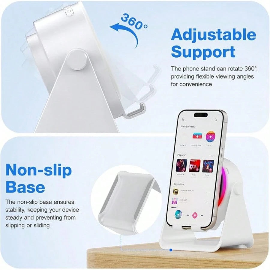 3-In1 Wireless Charging Station, Bluetooth Speaker With Colorful Lights & Phone Holder, Aesthetic Desk Setup For IPhone/Android