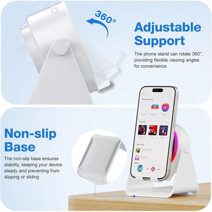 3-In1 Wireless Charging Station, Bluetooth Speaker With Colorful Lights & Phone Holder, Aesthetic Desk Setup For IPhone/Android
