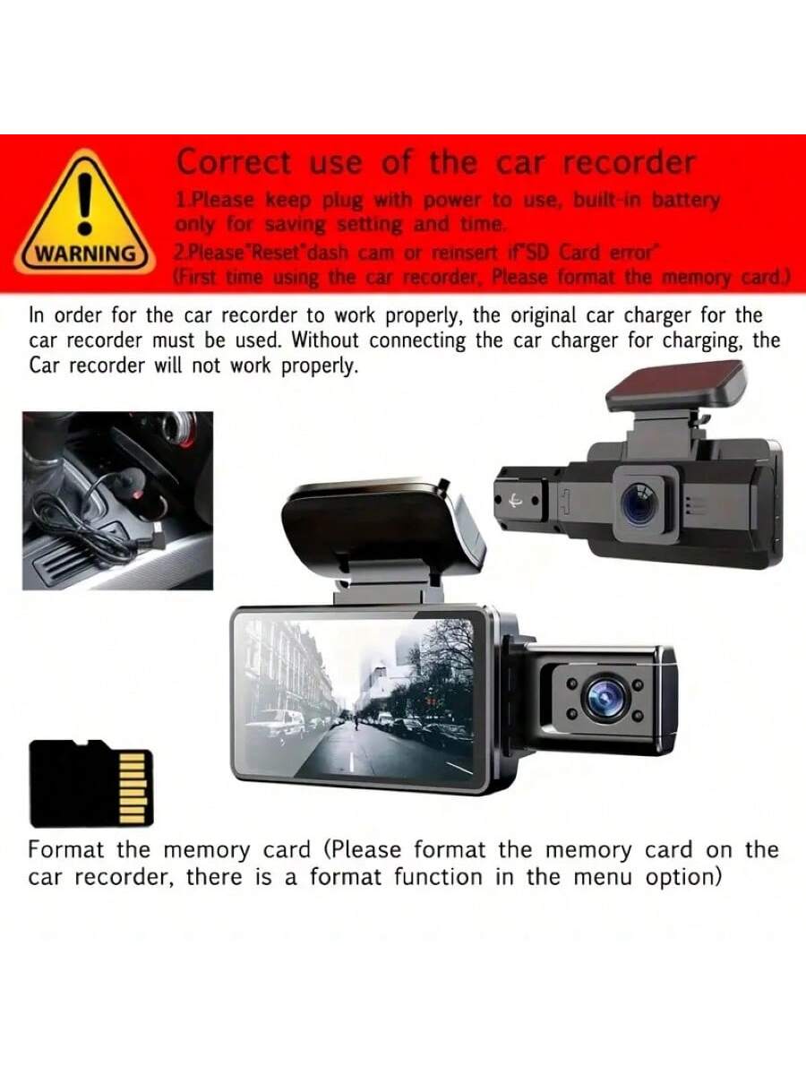 3-Inch Dual Lens Dash Cam For Vehicles, 32G Memory Card, Front And Rear Dual Channel Video Recording, Supports Loop Recording, Night Vision, Wide Angle, Car Video Recorder, Automotive Black Box