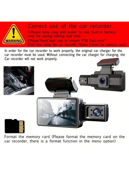 3-Inch Dual Lens Dash Cam For Vehicles, 32G Memory Card, Front And Rear Dual Channel Video Recording, Supports Loop Recording, Night Vision, Wide Angle, Car Video Recorder, Automotive Black Box