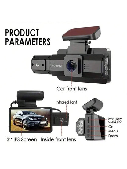 3-Inch Dual Lens Dash Cam For Vehicles, 32G Memory Card, Front And Rear Dual Channel Video Recording, Supports Loop Recording, Night Vision, Wide Angle, Car Video Recorder, Automotive Black Box