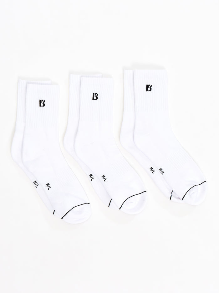 3 Pack Half Crew Socks - White