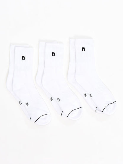 3 Pack Half Crew Socks - White