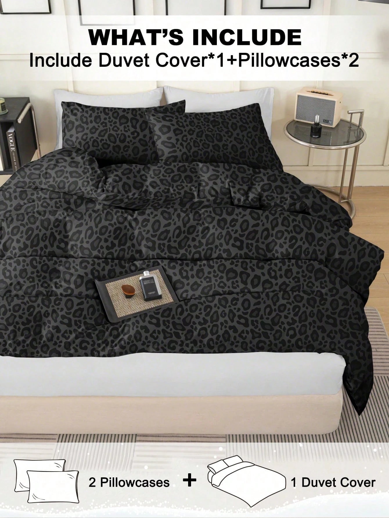 3-Piece Leopard Print Duvet Cover Set, Ultra-Soft Breathable Premium Microfiber Fabric, All-Season Versatile Bedding, Machine Washable, Fade-Resistant, Anti-Pilling, Shrink-Resistant, Wrinkle-Resistan