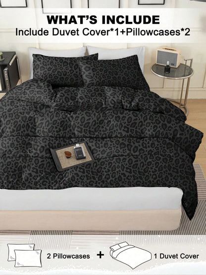 3-Piece Leopard Print Duvet Cover Set, Ultra-Soft Breathable Premium Microfiber Fabric, All-Season Versatile Bedding, Machine Washable, Fade-Resistant, Anti-Pilling, Shrink-Resistant, Wrinkle-Resistan