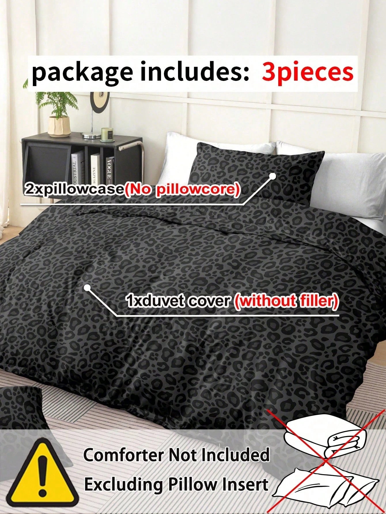 3-Piece Leopard Print Duvet Cover Set, Ultra-Soft Breathable Premium Microfiber Fabric, All-Season Versatile Bedding, Machine Washable, Fade-Resistant, Anti-Pilling, Shrink-Resistant, Wrinkle-Resistan