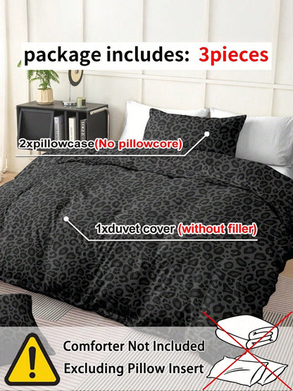 3-Piece Leopard Print Duvet Cover Set, Ultra-Soft Breathable Premium Microfiber Fabric, All-Season Versatile Bedding, Machine Washable, Fade-Resistant, Anti-Pilling, Shrink-Resistant, Wrinkle-Resistan