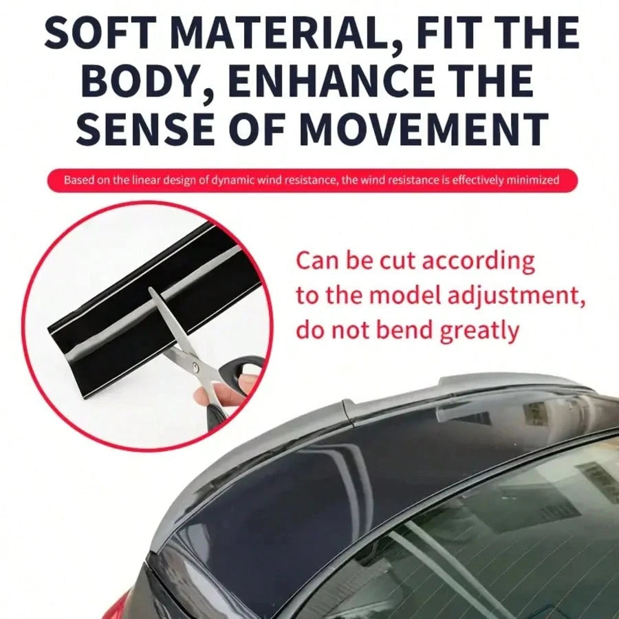 3-Piece Universal Car Rear Trunk Spoiler Wing Kit, DIY PU Soft Plastic Rubber Lip Wing, For Auto Body Styling & Stability