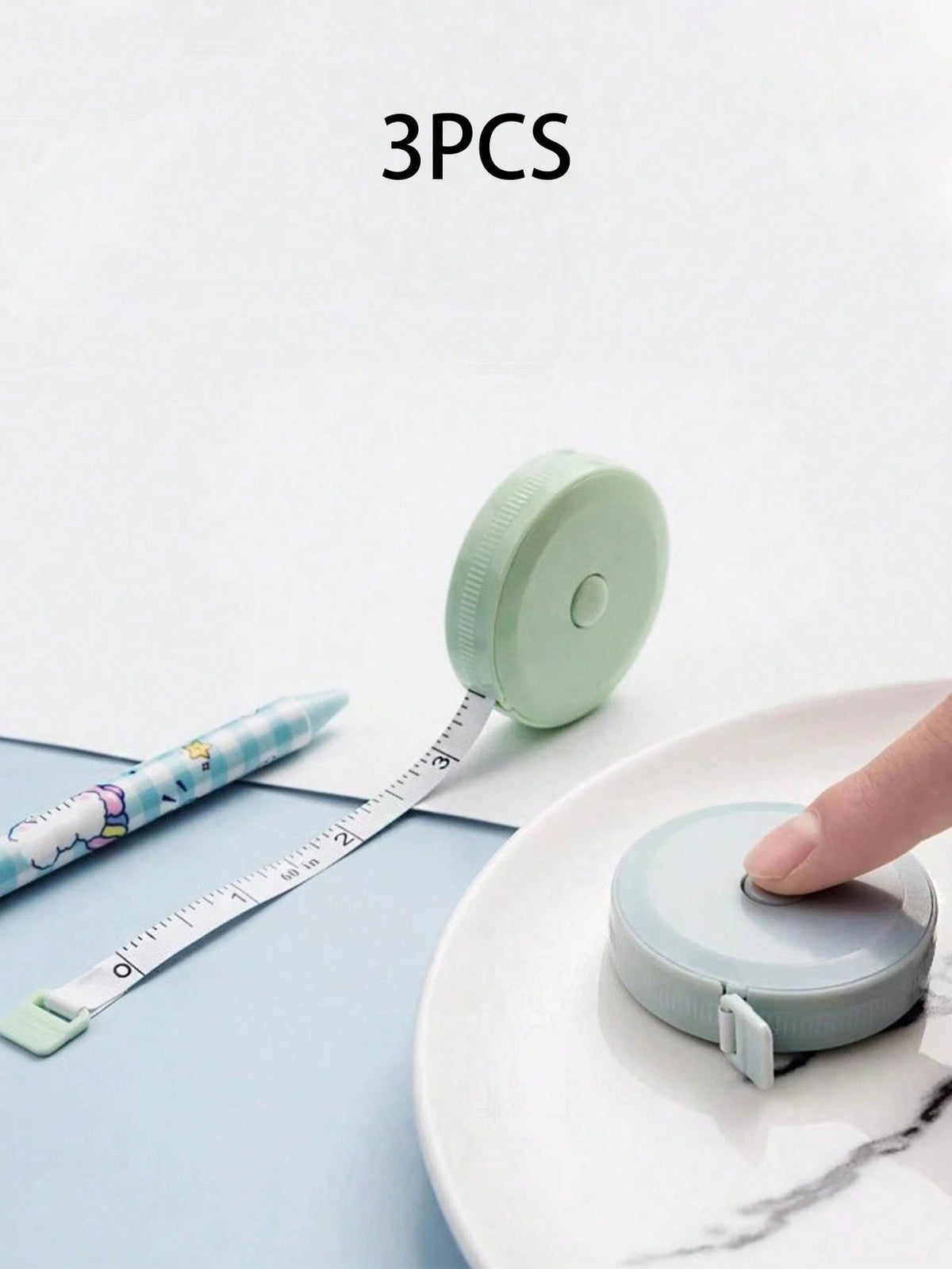 3 Rolls 1.5m/78.74in Plastic Measuring Tape- Retractable Trigger, Elastic Tape, Suitable For Office, Waist, Height Measurement, Sewing