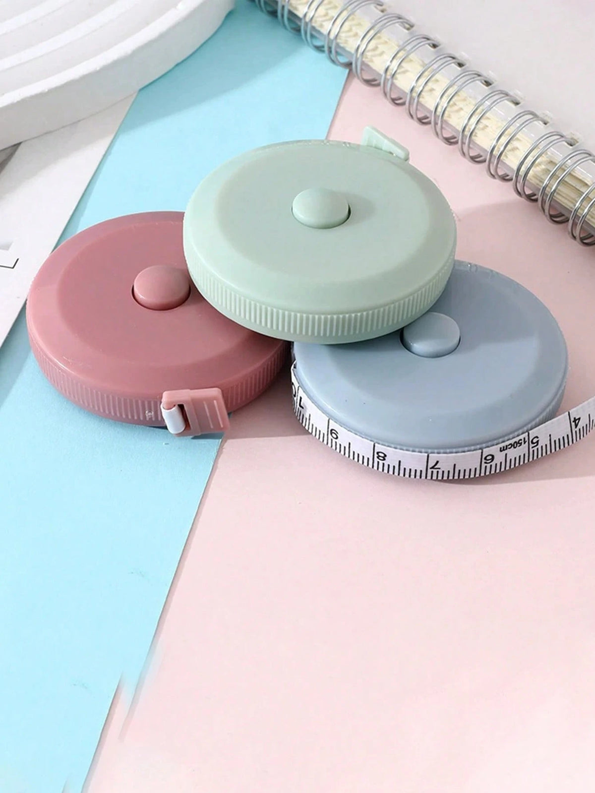 3 Rolls 1.5m/78.74in Plastic Measuring Tape- Retractable Trigger, Elastic Tape, Suitable For Office, Waist, Height Measurement, Sewing