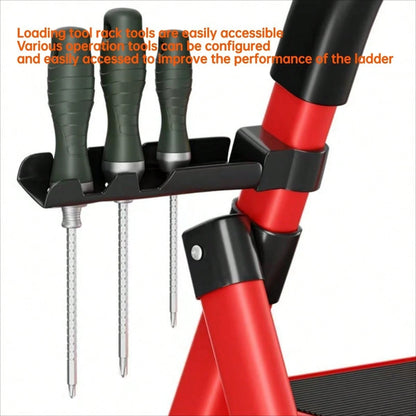 3-Step Red Folding Ladder (Opening Height 93CM), Multifunctional Zigzag Ladder With Anti Slip Pedals, Suitable For Indoor And Outdoor Use, Suitable For Home Office And Home Decoration Folding Ladder