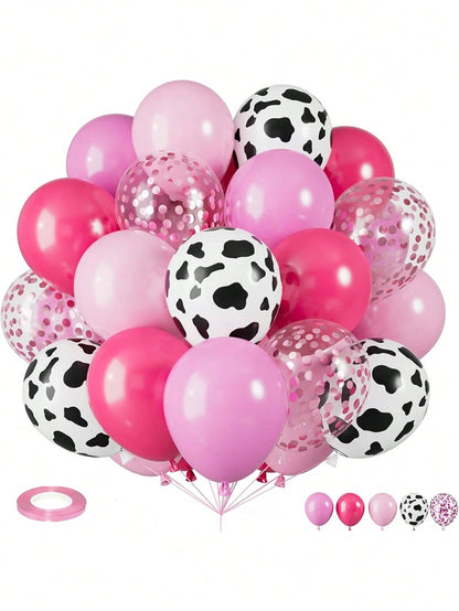 30/60pcs Pink Cow Balloons, 12 Inch Pink Cow Pattern Balloons, Soft Pink Cow Pattern Helium Balloons, Confetti Latex Balloons, Suitable For Girls Farm Theme Birthday Party, Baby Shower, Cowgirl Rodeo