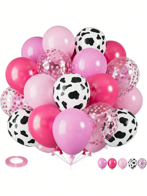 30/60pcs Pink Cow Balloons, 12 Inch Pink Cow Pattern Balloons, Soft Pink Cow Pattern Helium Balloons, Confetti Latex Balloons, Suitable For Girls Farm Theme Birthday Party, Baby Shower, Cowgirl Rodeo