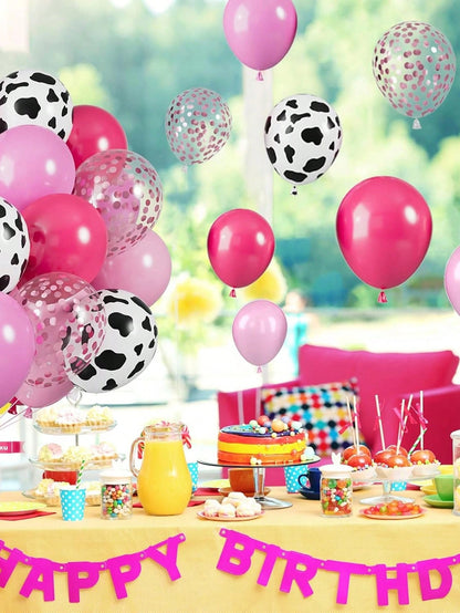 30/60pcs Pink Cow Balloons, 12 Inch Pink Cow Pattern Balloons, Soft Pink Cow Pattern Helium Balloons, Confetti Latex Balloons, Suitable For Girls Farm Theme Birthday Party, Baby Shower, Cowgirl Rodeo