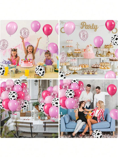 30/60pcs Pink Cow Balloons, 12 Inch Pink Cow Pattern Balloons, Soft Pink Cow Pattern Helium Balloons, Confetti Latex Balloons, Suitable For Girls Farm Theme Birthday Party, Baby Shower, Cowgirl Rodeo
