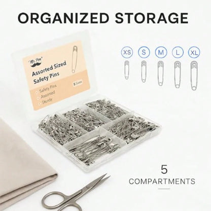 300 Pack Ty Pins, Assorted 5 Different Sized, Nickel Plated Steel, Rust Resistant, Small And Large Sizes, Bulk, For Clothes, Crafts, Pinning, Sewing, Art