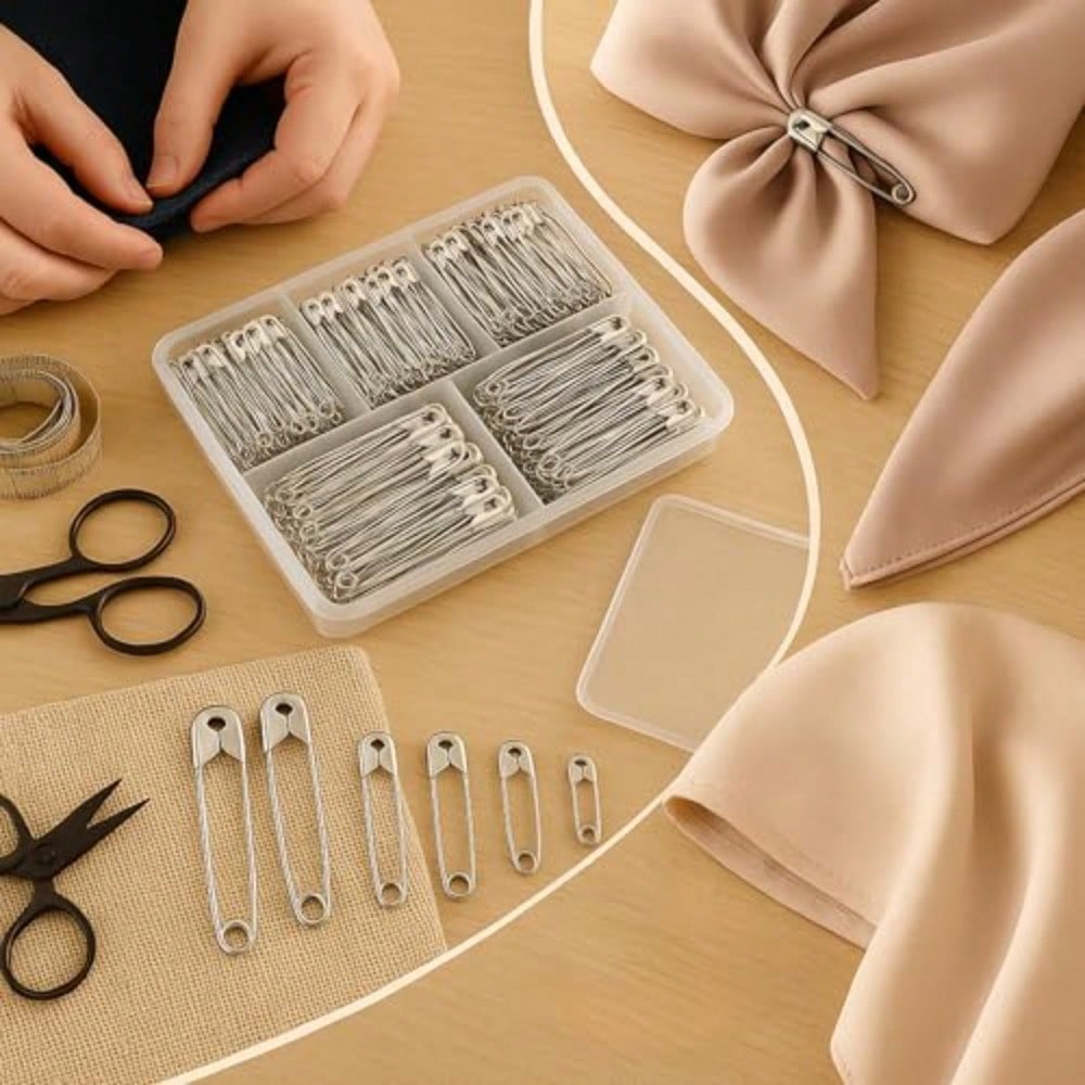 300 Pack Ty Pins, Assorted 5 Different Sized, Nickel Plated Steel, Rust Resistant, Small And Large Sizes, Bulk, For Clothes, Crafts, Pinning, Sewing, Art