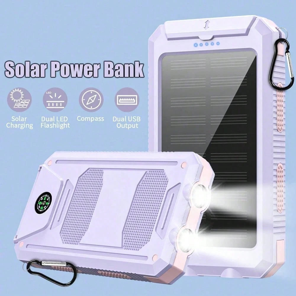 30000mAh Solar Charger Power Bank Portable Charger With LED Flashlight&Compass Camping External Backup Battery Pack For All Cell Phones & Electronic Devices Suitable For Summer Holiday Outdoor Travel