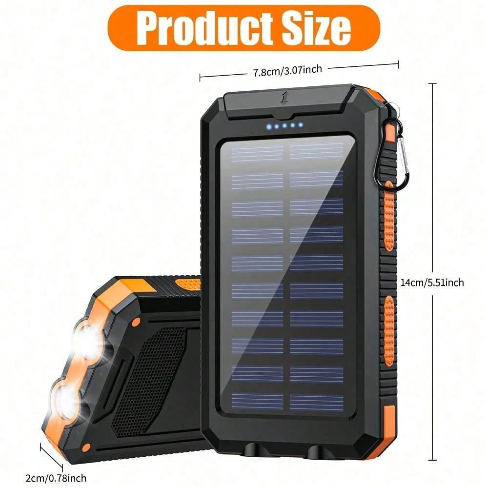 30000mAh Solar Charger Power Bank Portable Charger With LED Flashlight&Compass Camping External Backup Battery Pack For All Cell Phones & Electronic Devices Suitable For Summer Holiday Outdoor Travel