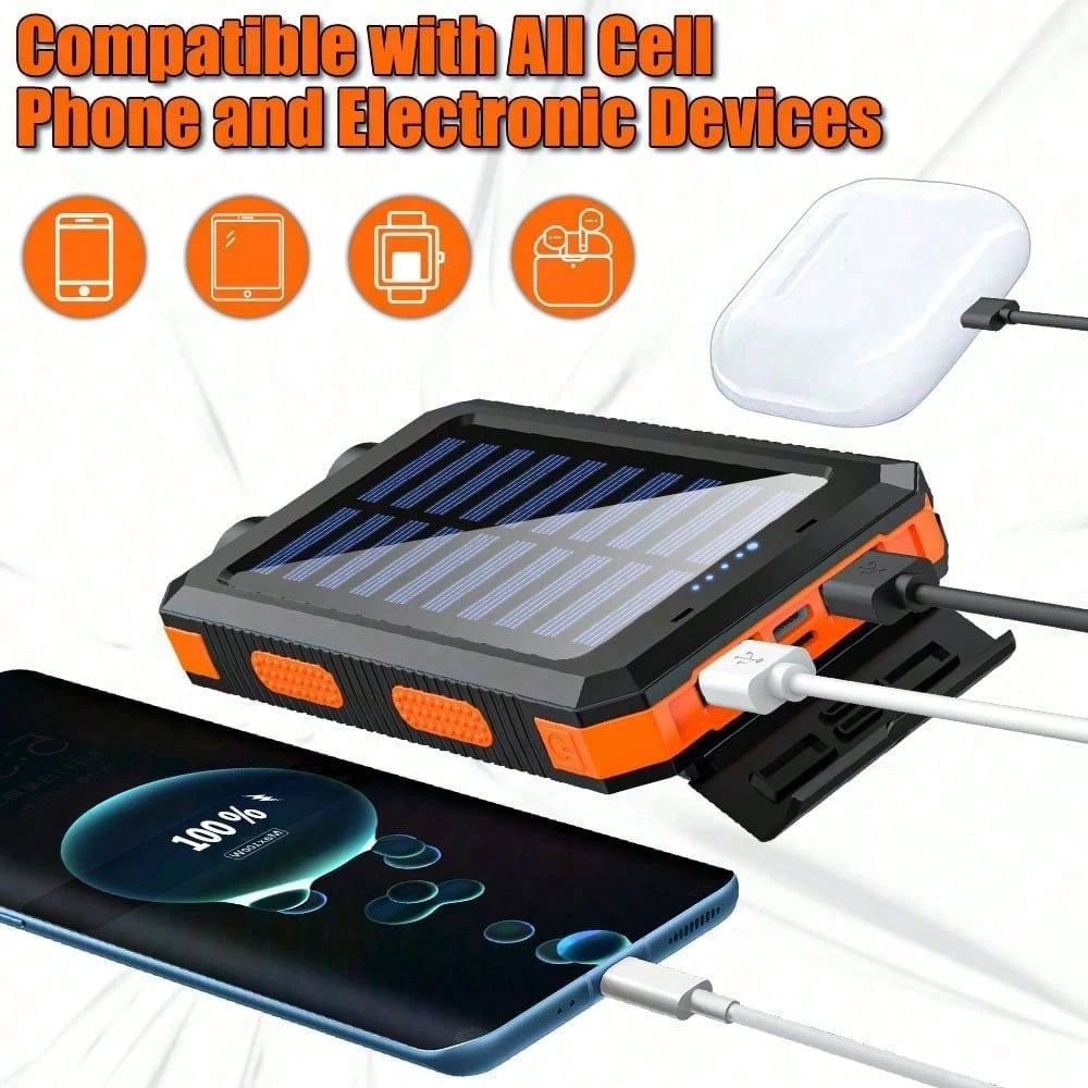 30000mAh Solar Charger Power Bank Portable Charger With LED Flashlight&Compass Camping External Backup Battery Pack For All Cell Phones & Electronic Devices Suitable For Summer Holiday Outdoor Travel